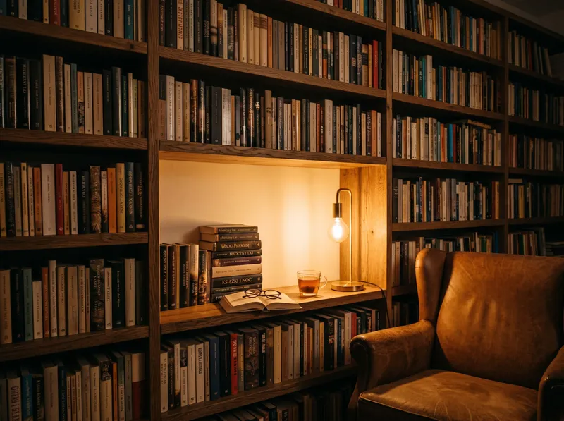Biblioteczka z książkami na całą ścianę
